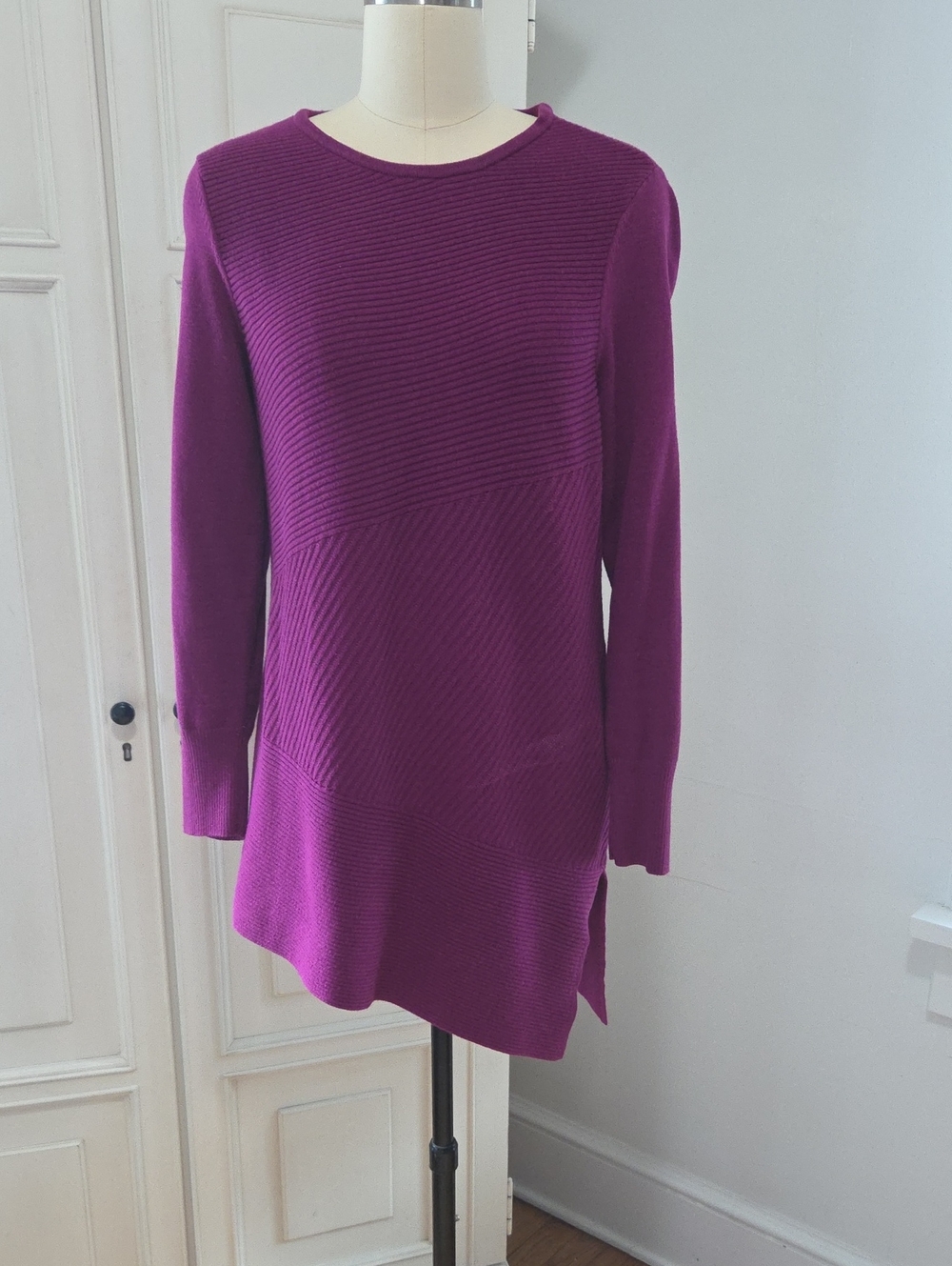 Chico's Deep Plum Ribbed Asymetrical Sweater